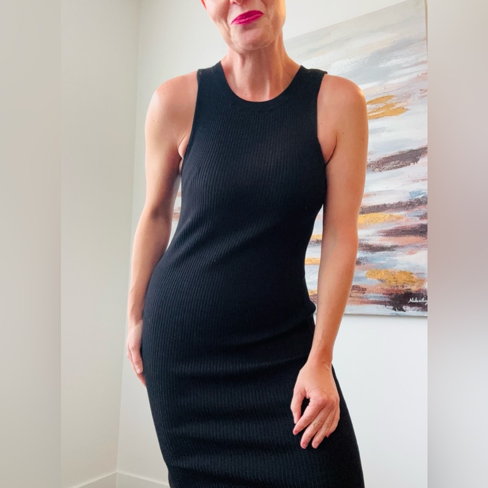 ARITZIA Wilfred Black Moonstruck Knit Sleeveless Midi Dress Medium